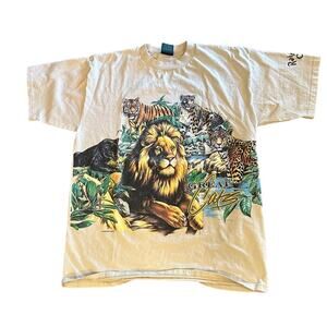 Vintage'97 Single Stitch Rainforest Cafe Great Cats Wrap Around T Shirt XL